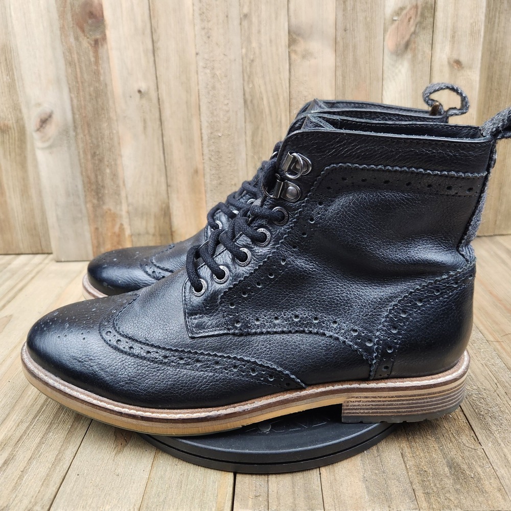 Superdry Wingtip Brogue Boots Mens Size 10 US 43 EU Black Leather Lined
